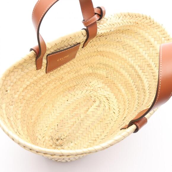Celine Teen Triomphe Panier Handbag Leather Raffia Beige Tan Brown - Picture 3 of 4